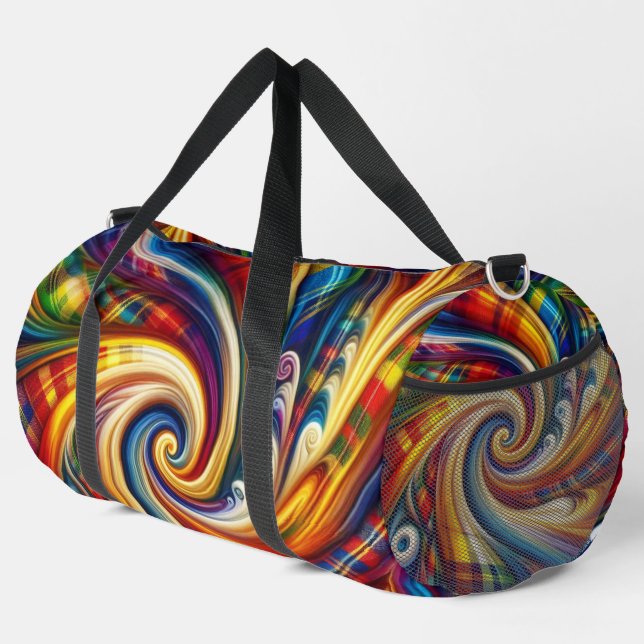 Rainbow Kariert Moderne Kunst, Abstraktes Rainbow Duffle Bag (Rechte Ecke)