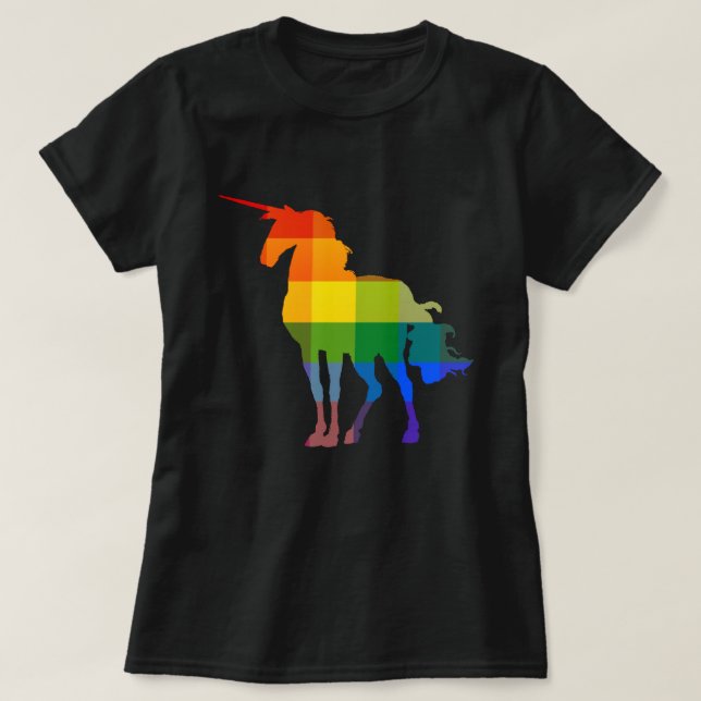 Rainbow-Karierte Einhorn-LGBTQ+-Preis T-Shirt (Design vorne)