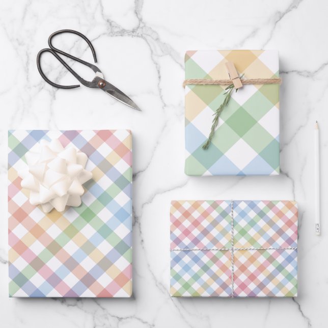 Rainbow karierter, niedlicher, farbiger Pastellgin Geschenkpapier Set (Vorderseite)