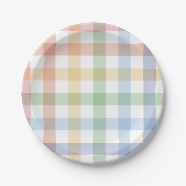 Rainbow karierter niedlicher Gingham Pappteller (Vorderseite)