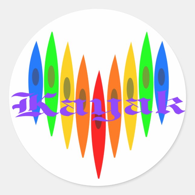Rainbow Kayak Herz Runder Aufkleber (Vorderseite)