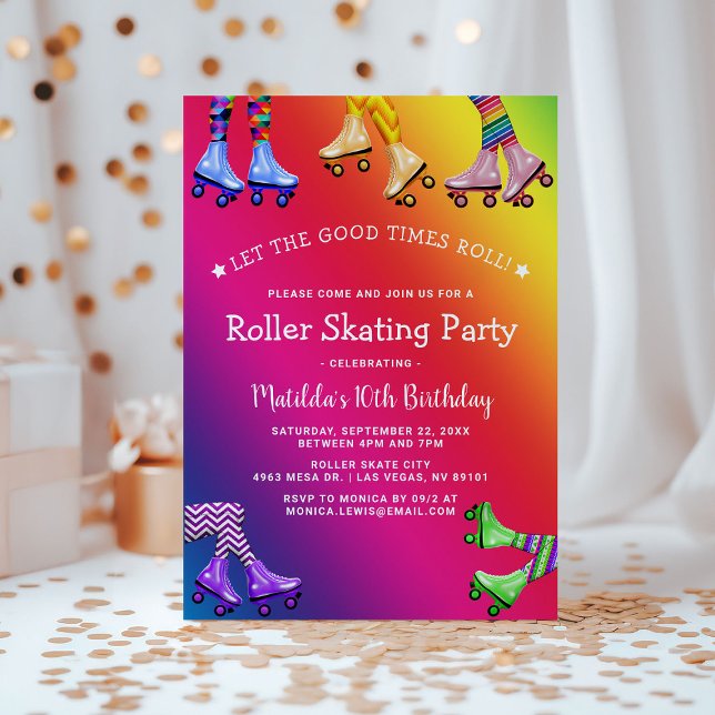 Rainbow Kids Roller Skaten Birthday Party Einladung (Von Creator hochgeladen)