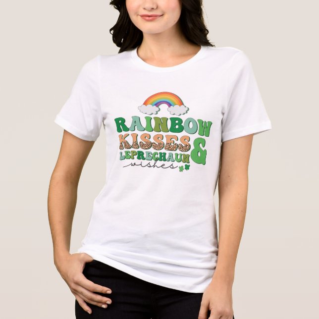 Rainbow Kisses & Leprechaun wünscht St Patricks Da Tri-Blend Shirt (Vorderseite)