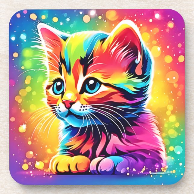 Rainbow Kitten Dream Getränkeuntersetzer (Vorderseite)