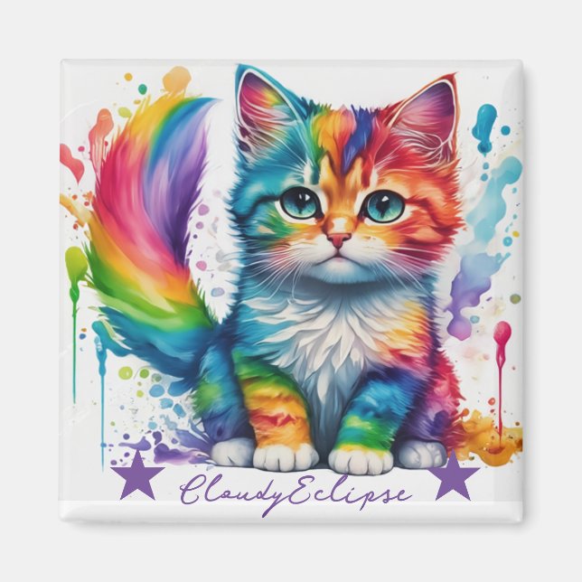 Rainbow Kitten Painter Magnet (Vorne)