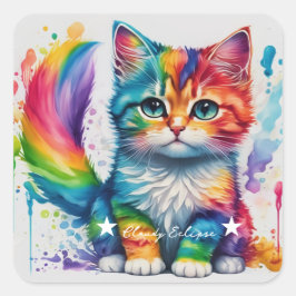 Rainbow Kitten Painter Quadratischer Aufkleber