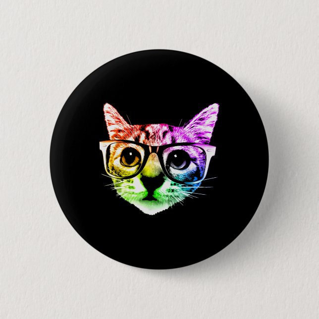Rainbow Kitty Cat mit Gläsern Button (Vorderseite)
