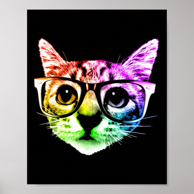 Rainbow Kitty Cat mit Gläsern Poster (Vorne)
