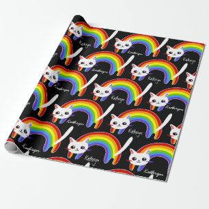 Rainbow Kitty Cat Personalisiert Geschenkpapier