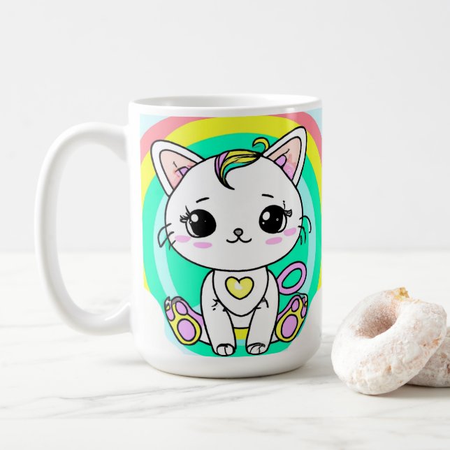 Rainbow-Kitty Kaffeetasse (Mit Donut)