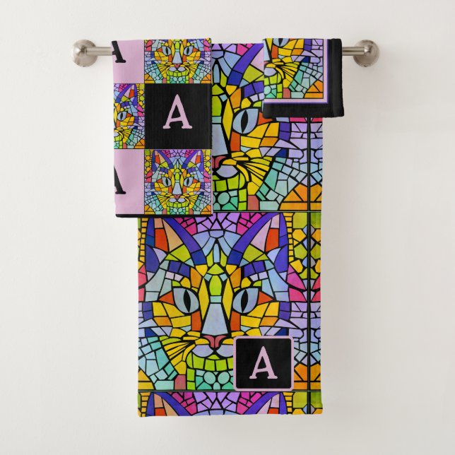 Rainbow Kitty Mosaic avec Monogramme pour Amoureux (En situation)