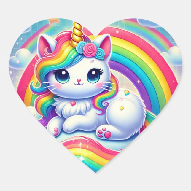 Rainbow Kittycorn Heart Stickers (Vorderseite)