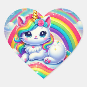 Rainbow Kittycorn Heart Stickers