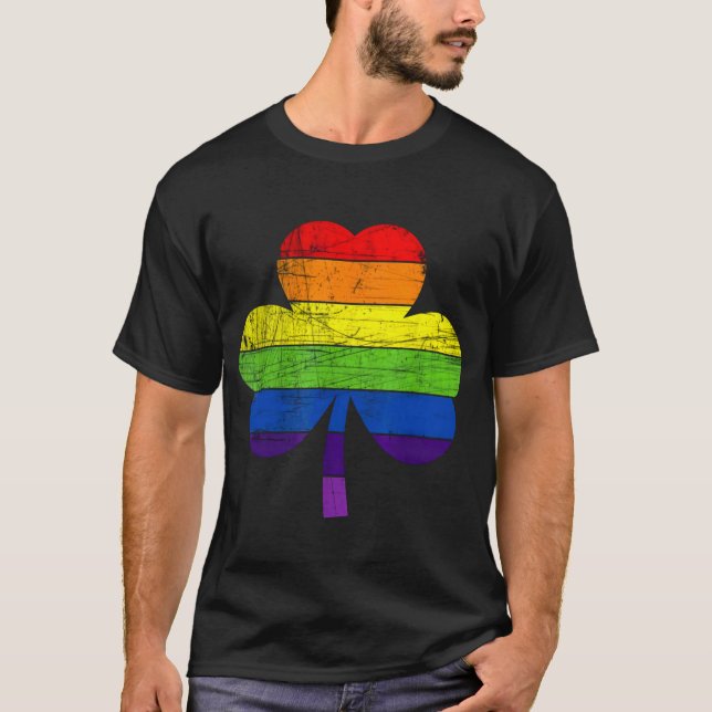Rainbow Kleeblatt T - Shirt Vintag Style St Patric (Vorderseite)