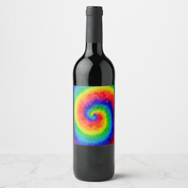 Rainbow Krawatte-Dye Alcohol Tinte Gemälde Weinetikett (Vorderseite)