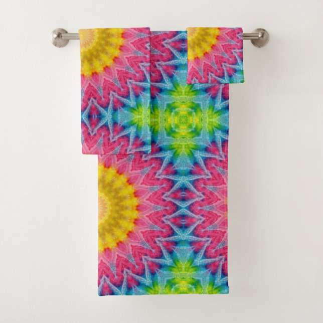 Rainbow-Krawatte-Dye Mandala mit dynamischer Symme Badhandtuch Set (Insitu)