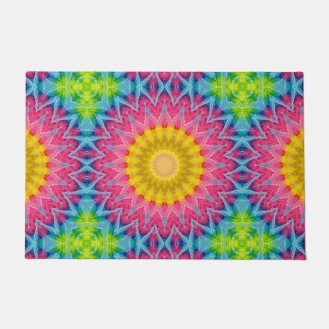 Rainbow-Krawatte-Dye Mandala mit dynamischer Symme Fußmatte (Vorderseite)