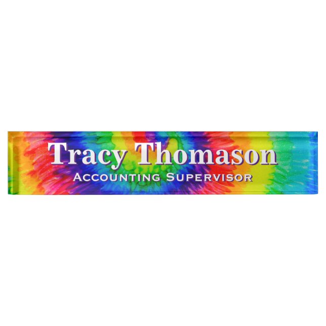 Rainbow Krawatte Dye Swirl Alcohol Ink Desk Nampla Namensplakette (Vorderseite)