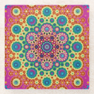 Rainbow-Krawatte Geometric Mandala 3 Muster Glasuntersetzer
