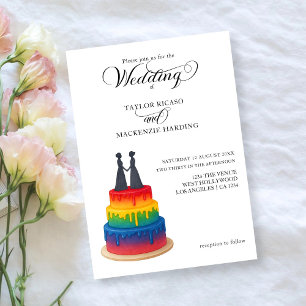 Rainbow-Kuchen und elegante Drehbuchschreiberhochz Einladung
