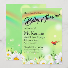 Rainbow Ladybug Daisies Floral Baby Shower Einladung