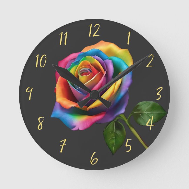 Rainbow Lange Steppe Rose- Runde Wanduhr (Vorderseite)