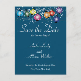 Rainbow Lantern Lesbian Gay Save the Date Postcard Postkarte