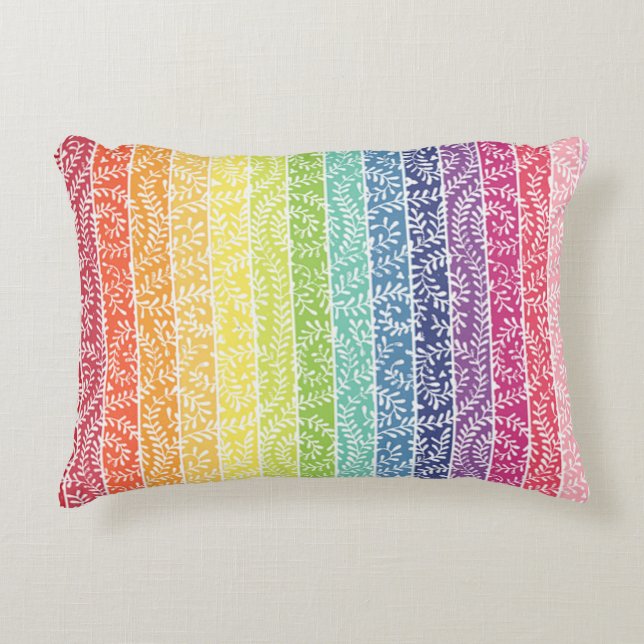 Rainbow Leaf Pattern Boho Dekokissen (Vorderseite)
