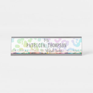 Rainbow Leopard Crayon School Lehrer Schreibtischnamensplakette