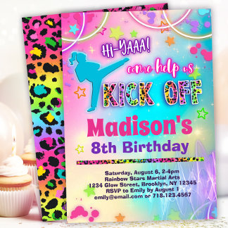 Rainbow Leopard Karate Birthday Party Einladung