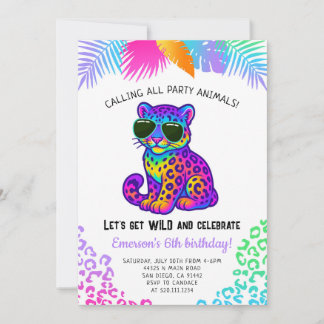 Rainbow Leopard Party Animals Birthday Invitation Einladung