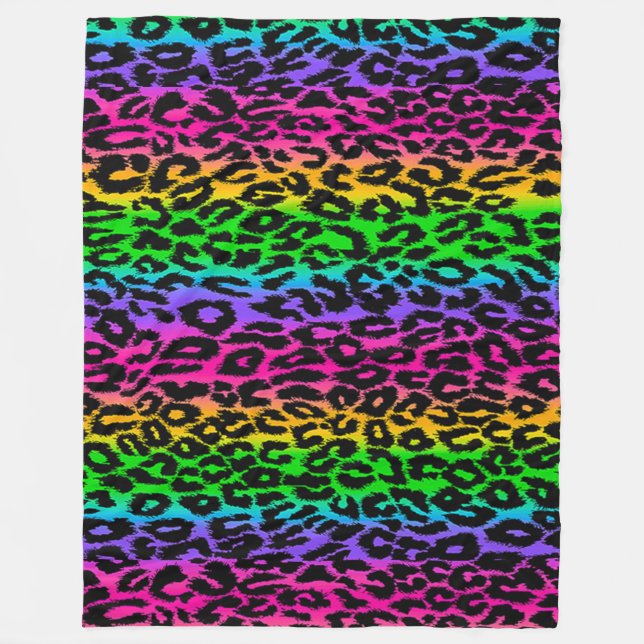 Rainbow Leopard Print Fleecedecke (Vorderseite)