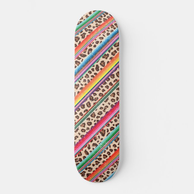 Rainbow Leopard Print Modern Girly Animal Muster Skateboard (Vorderseite)