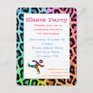 Rainbow Leopard Roller Skate Geburtstag Einladung