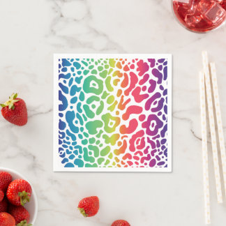 Rainbow Leopard White Background Napkins Serviette