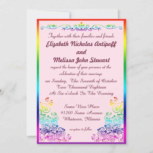 Rainbow Lesbian Elegant Stilvolle Hochzeit Einladung (Vorderseite)