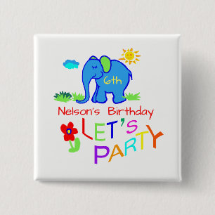Rainbow Let's Party Elephant Name & Age Geburtstag Button