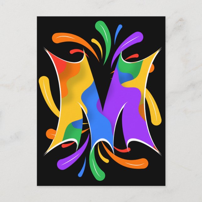 Rainbow Letter M Monogram Abstract Postkarte (Vorderseite)