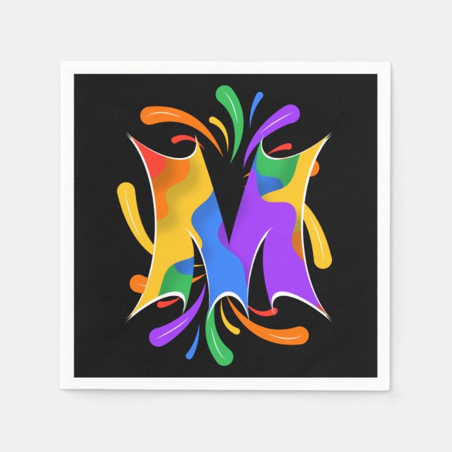 Rainbow Letter M Monogram Abstrakt Serviette (Vorderseite)