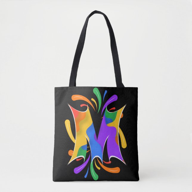 Rainbow Letter M Monogram Abstrakt Tasche (Vorderseite)