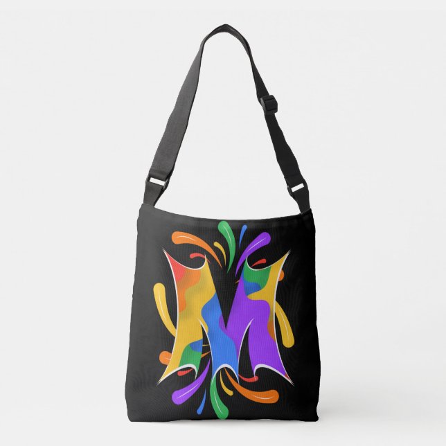 Rainbow Letter M Monogram Abstrakt Tragetaschen Mit Langen Trägern (Vorderseite)
