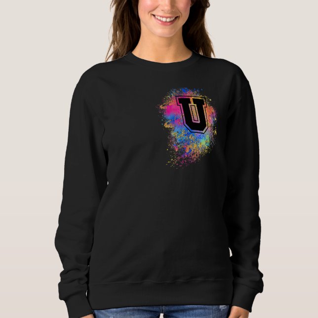 Rainbow Letter U Initial Mit Monogramm Farbige Ros Sweatshirt (Vorderseite)