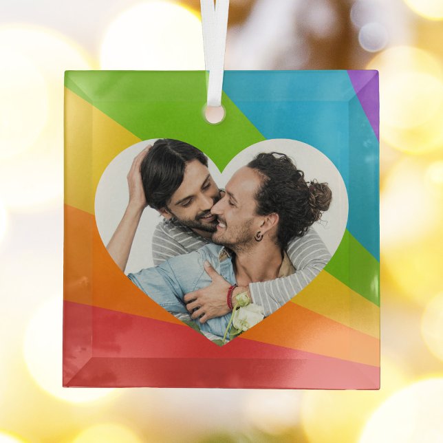 Rainbow LGBT Couple Foto Romantische Herzweihen Ornament Aus Glas (Von Creator hochgeladen)