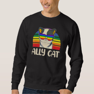 Rainbow Lgbt Gay Lesbian Trans Pride Ally Cat Glas Sweatshirt