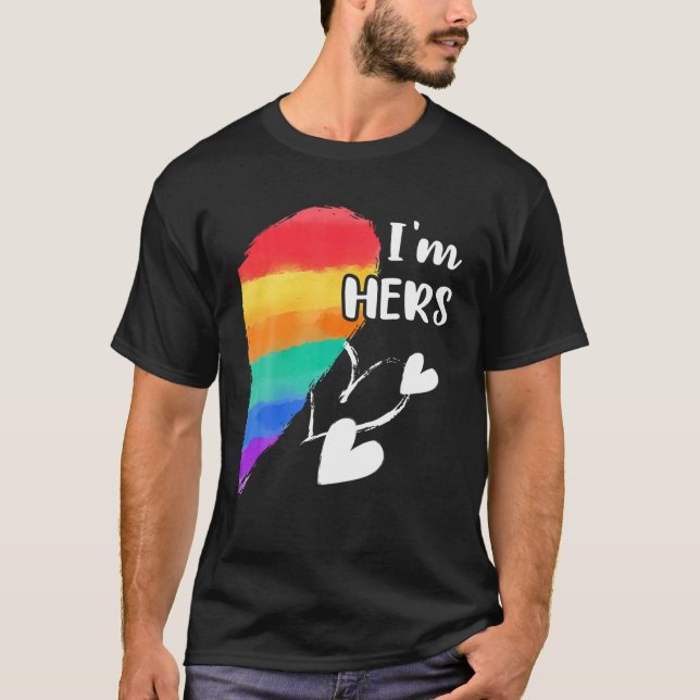 Rainbow LGBT Heart I'm Hers For Couples Gay, Lesbi T-Shirt (Vorderseite)