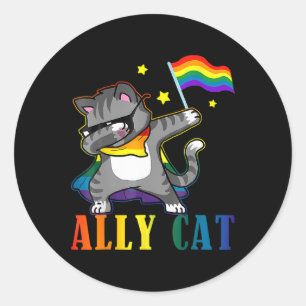 Rainbow Lgbt Lesbian Pride Funny Cat Dabbing Runder Aufkleber