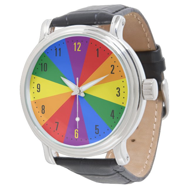 Rainbow LGBTQ American Pride Diversity Star Burst Armbanduhr (Schrägansicht)