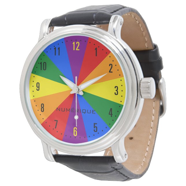 Rainbow LGBTQ American Pride Diversity Star Burst Armbanduhr (Schrägansicht)