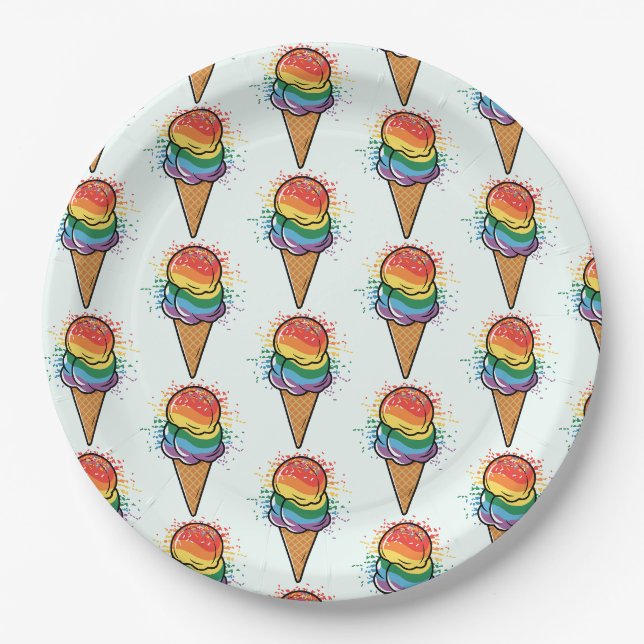 Rainbow LGBTQ+ Eiscreme Pappteller (Vorderseite)