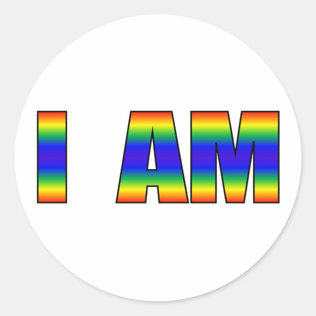 Rainbow LGBTQ Prix I AM White Background Runder Aufkleber (Vorderseite)